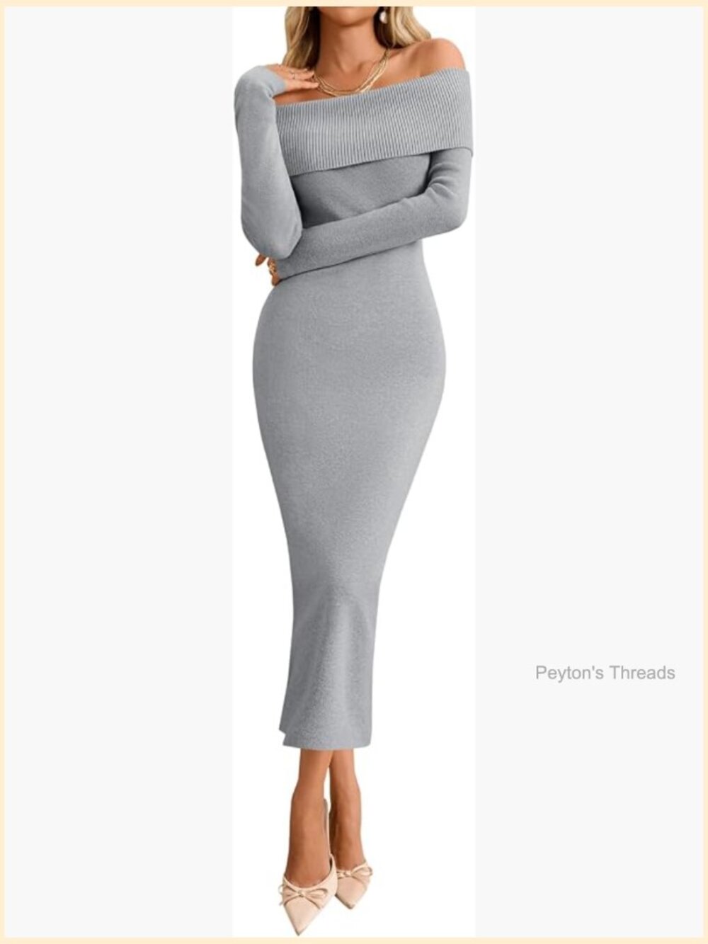 Off The Shoulder Bodycon Sweater Dress Long Sleeve Midi Party Dress - Picture 1 of 7